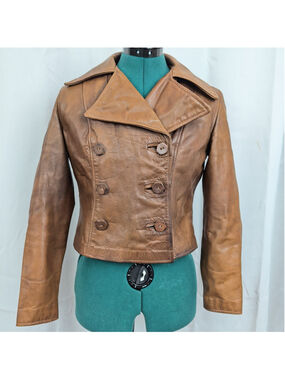 Ladies' Vintage Double Breasted Brown Leather Jacket